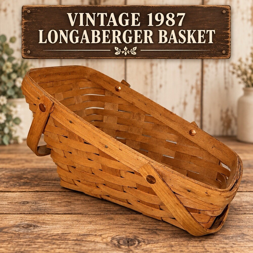 Vintage 1987 Longaberger Vegetable Basket Double Swing Handles Signed USA